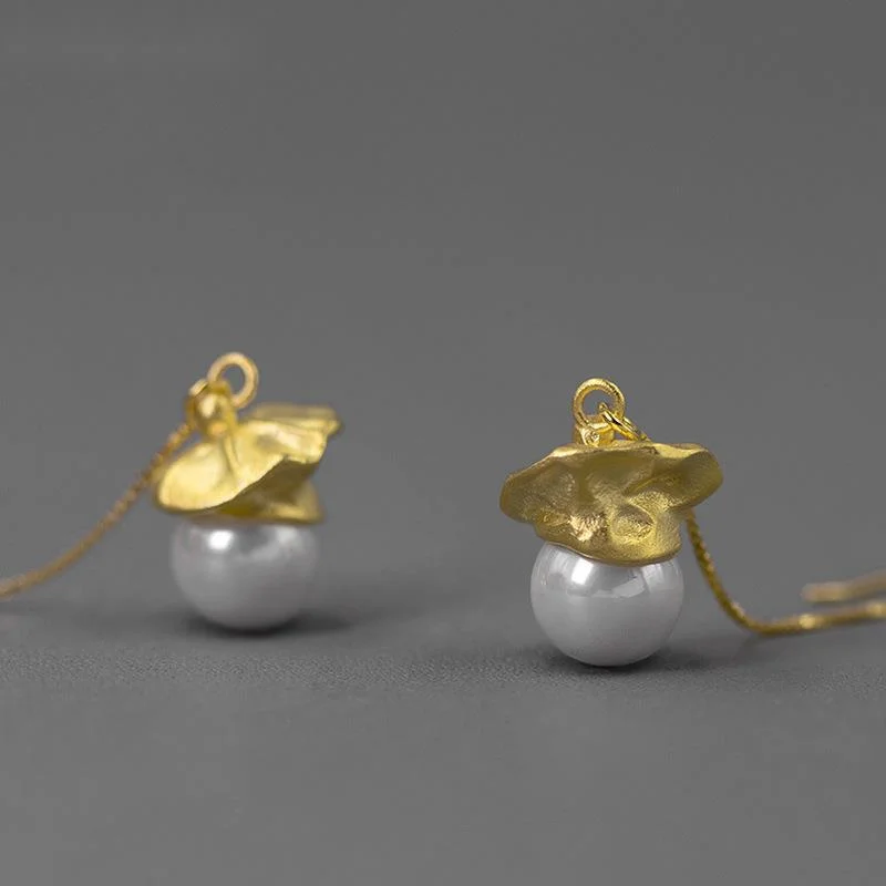 

Шикарные серьги из стерлингового серебра с жемчугом и шляпой, покрытые 18-каратным золотом