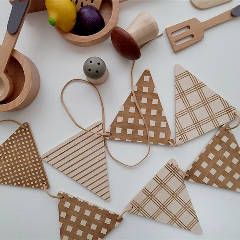 Деревянный треугольный флаг баннер на день рождения настенная висячая гирлянда