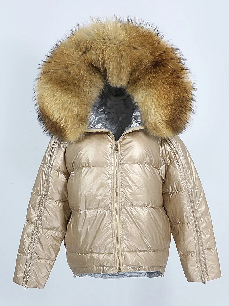 

2023 New Winter Jacket Women Real Fur Coat Natural Fox Fur Collar Loose Warm Short Down Coat Sliver White Duck Both Sides Wear