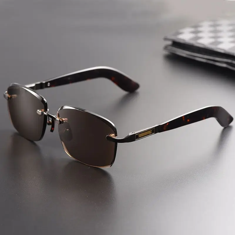 

Pure Natural Crystal Glasses Men Women Rimless Mineral Brown Lens Anti Scratch Cool and Moisturizing Eye Vintage Tortoise