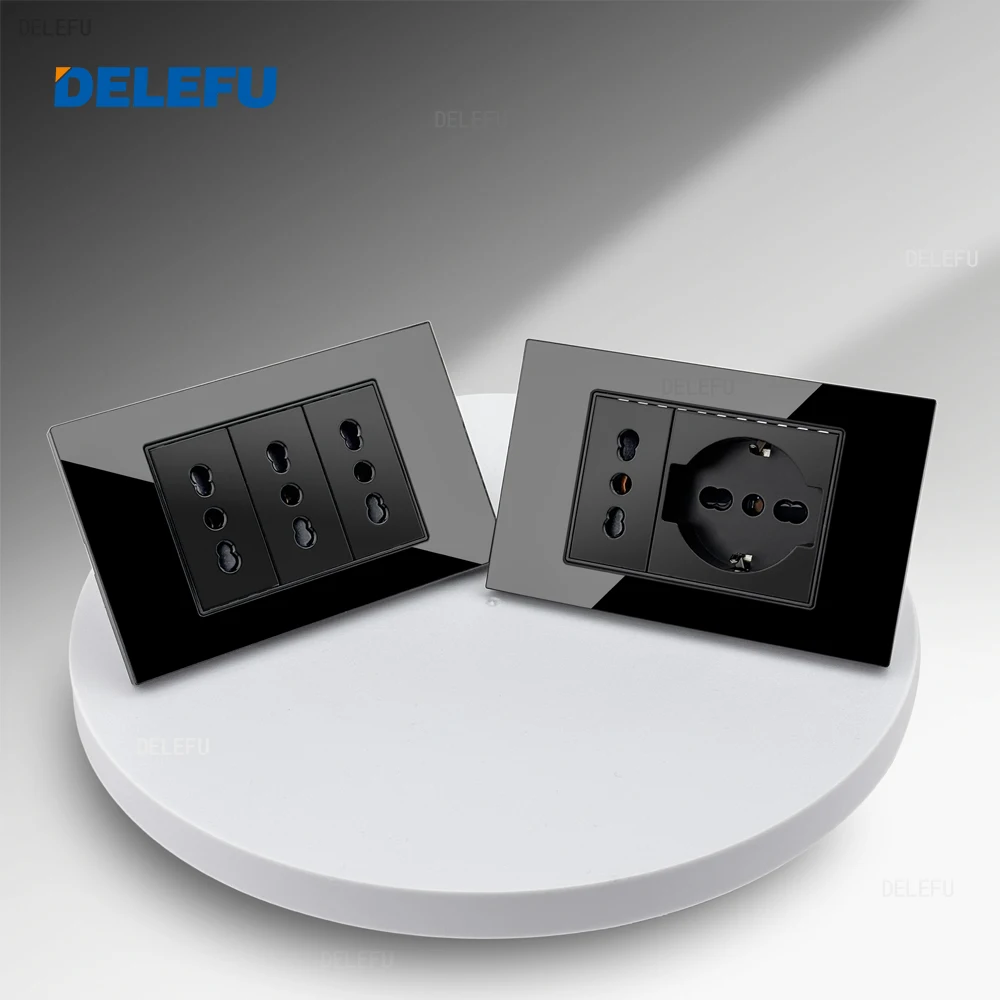 DELEFU Vetro temperato nero Italia USB TypeC Presa a muro a ricarica rapida Schuko Tuya Wifi Smart Switch Sat TV Tel Campanello Cile