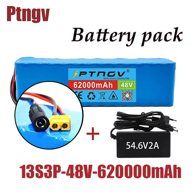 

13S3P 48V 620000mAh Lithium-ion Battery Pack 62Ah 1000W for 54.6V E-bike Electric Bicycle Scooter with BMS+Charger