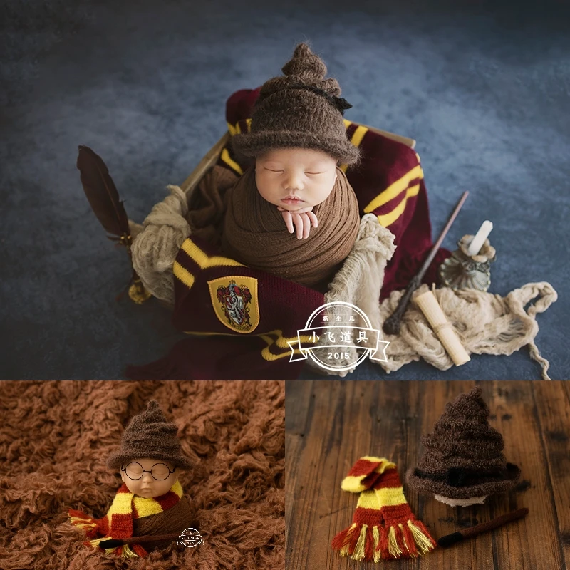 Newborn Photography Props Baby Knitting Magic Stick Hat Scarf 3-peice Set Fotografia Accessories Studio Shooting Photo Props