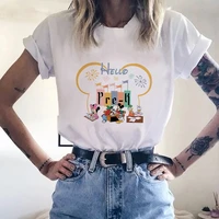 ladies t shirt disney sketch mickey outline reading club cartoon character color printing outdoor activities fashion simple