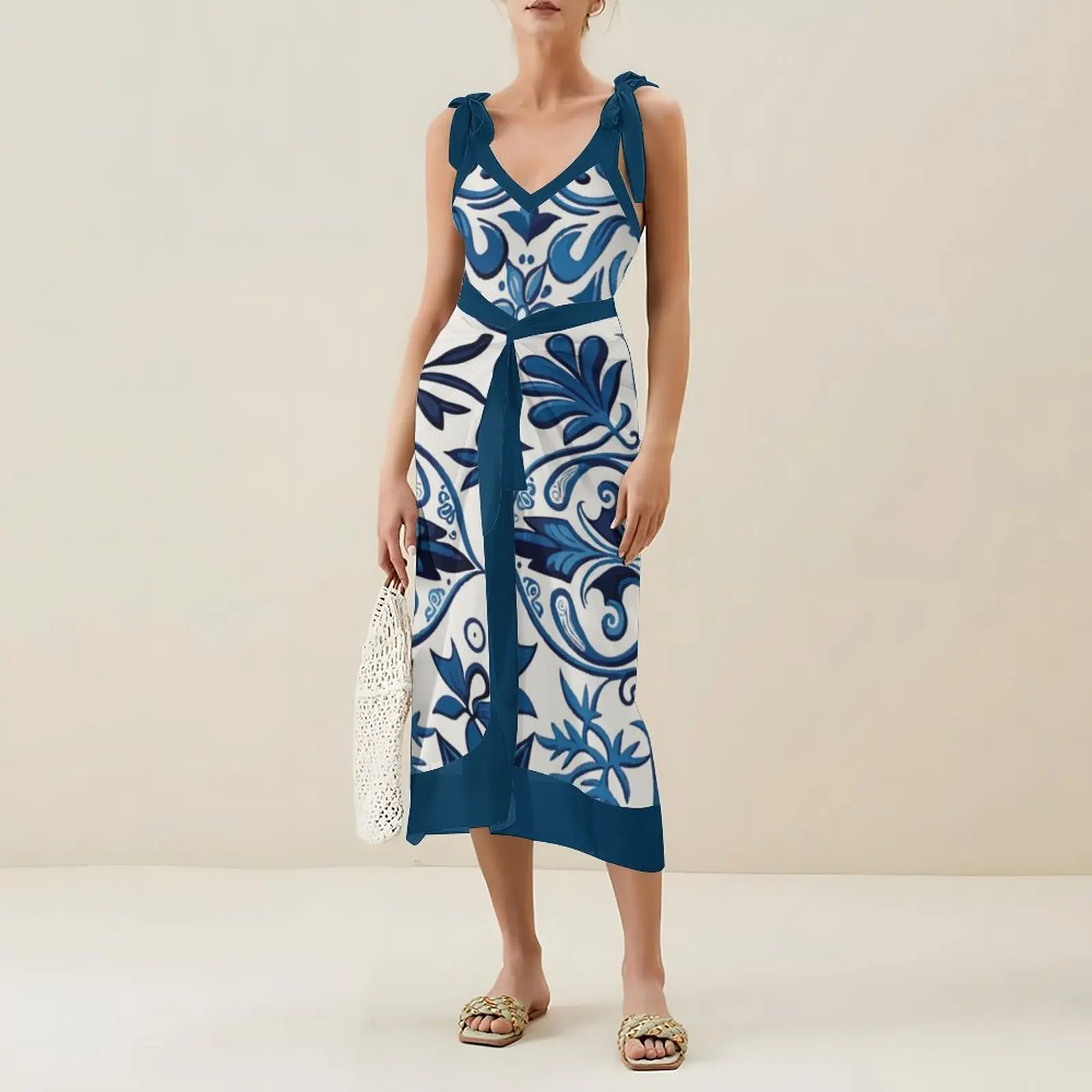 

Женский купальник с глубоким V-образным вырезом, темно-синий купальник с бантом на завязках, Цельный купальник с высокой талией, летние купальные костюмы