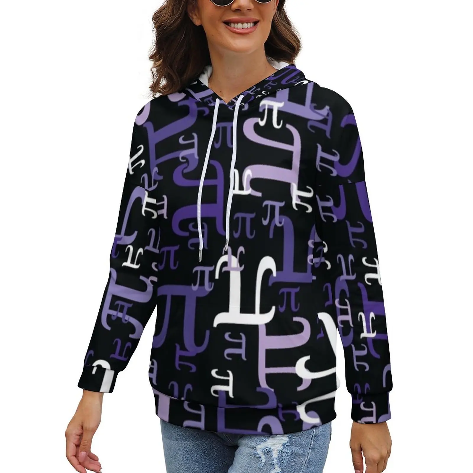

Purple Math Print Hoodies Polyester Pieces of Pi Cute Graphic Hoodie Autumn Long Sleeve Classic Oversize Hooded Sweatshirts Gift