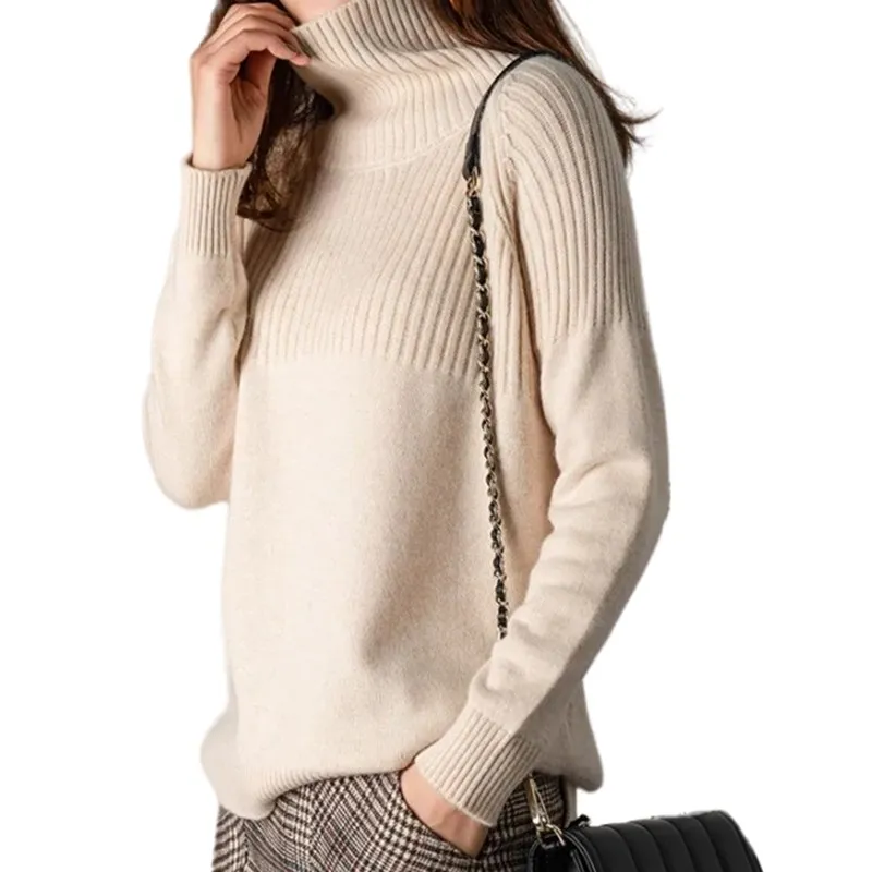 Плотный свитер женские пуловеры с высоким воротником однотонные тянущиеся