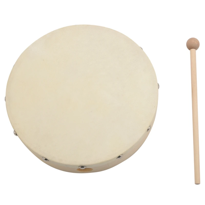 

Portable Wooden Sheepskin Tambourine Drum With Drumstick Percussion Musical Educational Toy Instrument