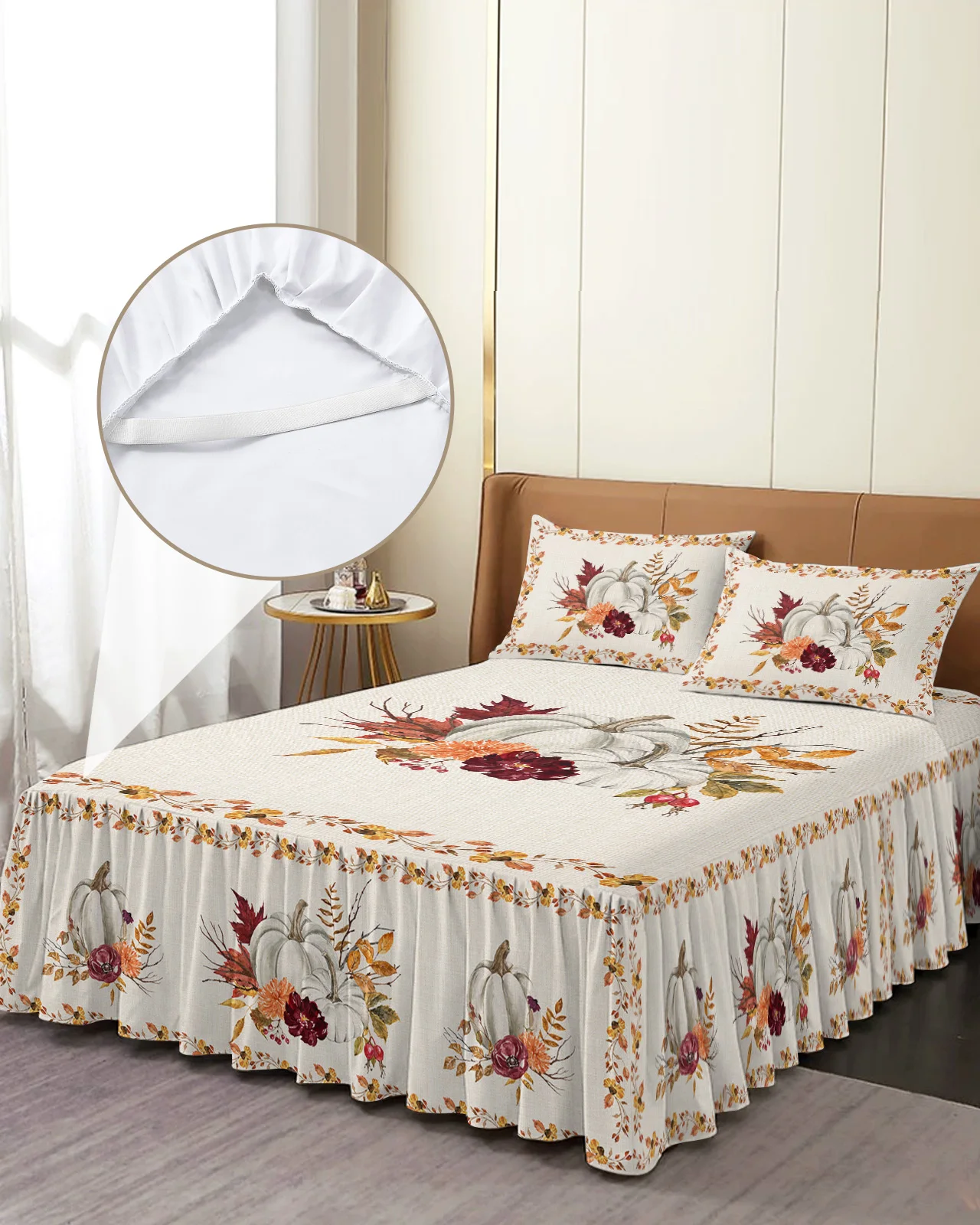 

Эластичное постельное белье с наволочками, Комплект постельного белья с изображением тыквы, кленового листа, наматрасника, простыни на День Благодарения, осень