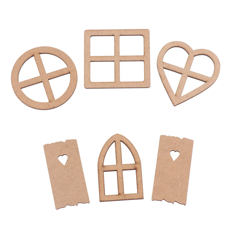 

6pcs/set 1:12 Dollhouse Hollow Wooden Window Door Toy Christmas garden Accessories DIY Dollhouse Miniature Accessories