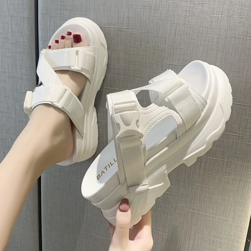 

LazySeal Buckle Wedge Heels Women Slippers Solid Color Platform Sandals Women 2023 New Shoes New Modern Ladies Shoes zapatos 43
