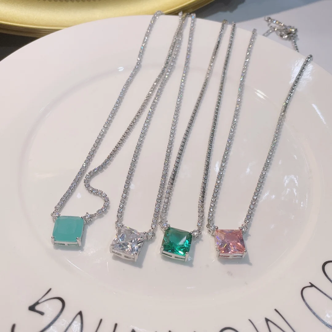

Роскошное разноцветное квадратное составное ожерелье с кулоном, красивая цепочка для тенниса с кубическим цирконием, женское украшение, подарок D1614