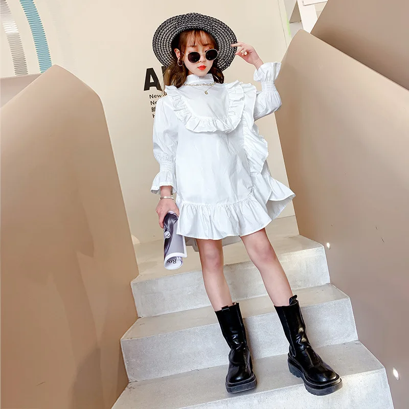 

Teenage Girl Dress Ruffles Girl Party Dress Spring Autumn Kids Dress Casual Solid Color Dress Girls Clothes 4 6 8 10 12 14 Years