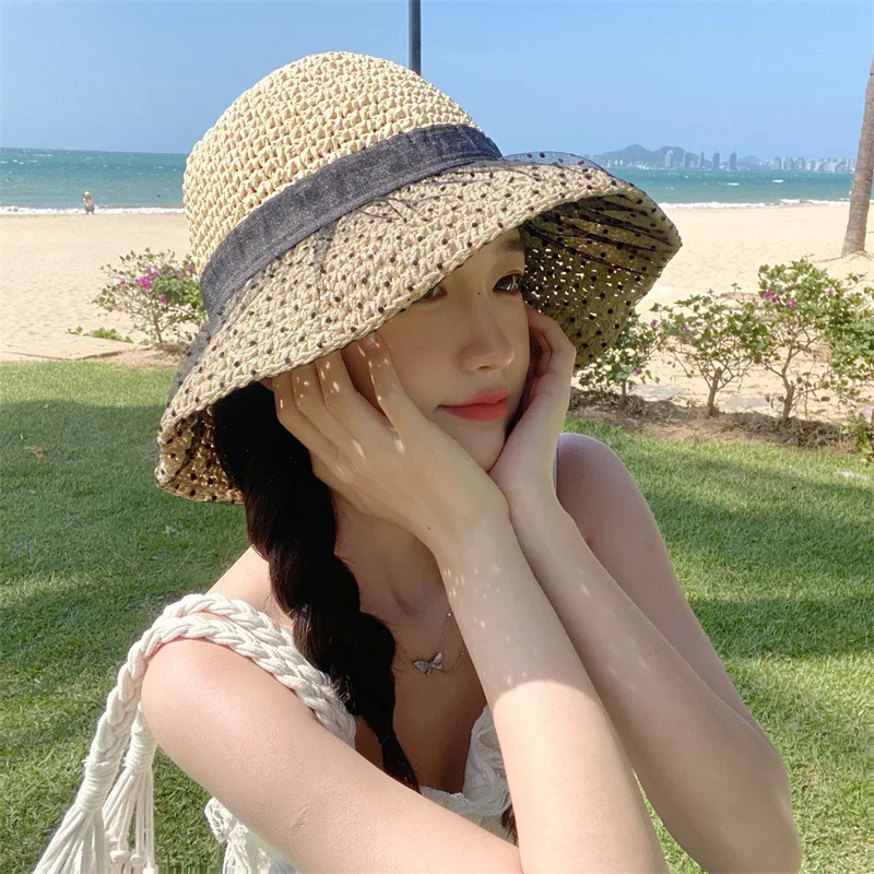 

New Gauze Women Summer Visors Hat Foldable Sun Hat Wide Large Brim Beach Hats Fashion Straw Hat chapeau Femme UV Protection Cap