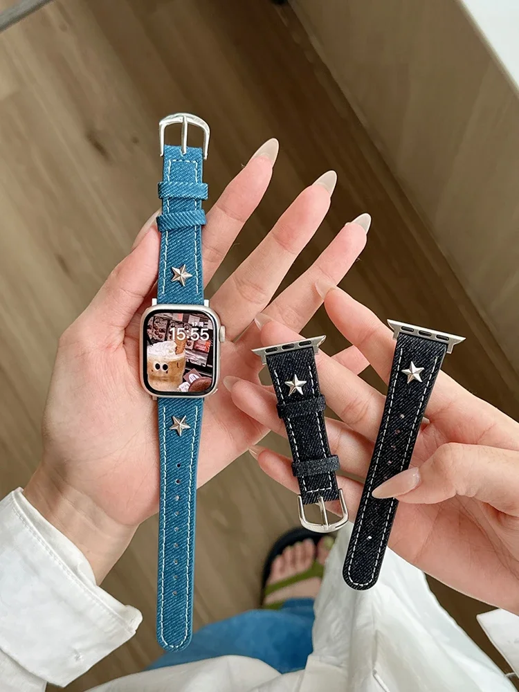 Ремешок джинсовый для iWatch Ultra 9 8 7 6 5 4 SE 3 41 мм 40 45 44 42 38 49