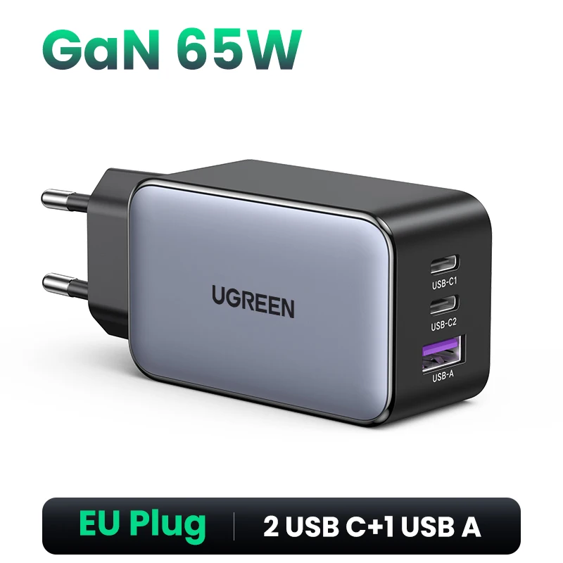 UGREEN 65W GaN зарядное устройство Quick Charge PD для iPhone и ноутбуков — фото товара