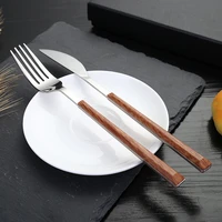 western tableware stainless steel imitation wooden handle cutlery set tableware knife fork tea spoon silverware dinnerware clamp