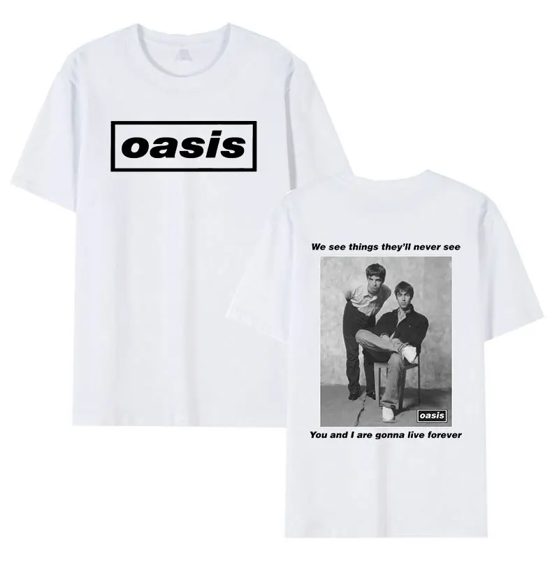 90s Vintage O-Oasis Graphic T-Shirt British Band Hip Hop Short Sleeve T-Shirts Men's Cotton Oversized T Shirt Unisex Streetwear