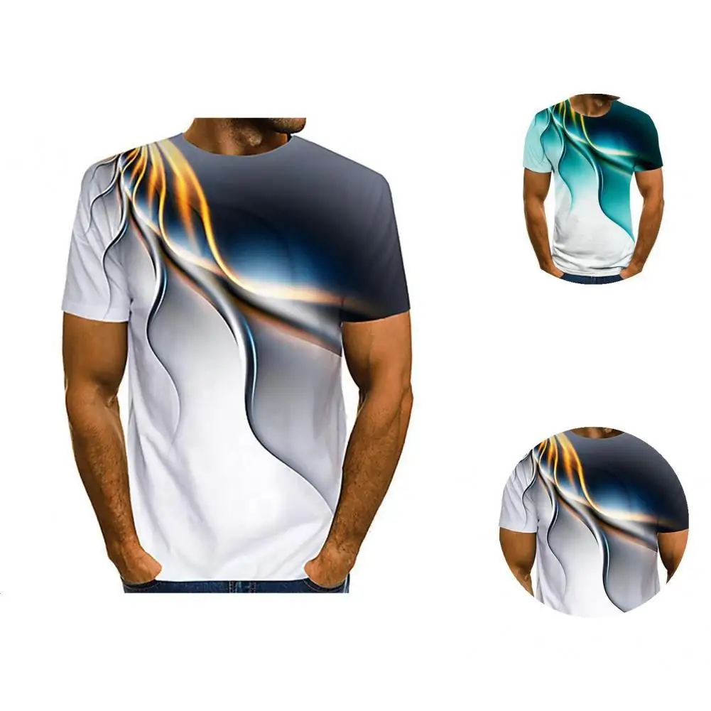

Simple Chic Men Summer Print T-shirt Soft Texture Summer T-shirt Stretchy for Daily Life