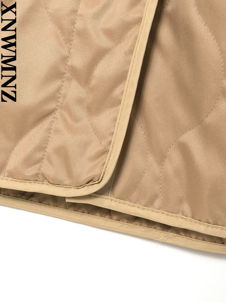 XNWMNZ Women Fashion Autumn Winter Warm Khaki Hood Parkas Padded Jacket Pockets Female Warm Long Coat