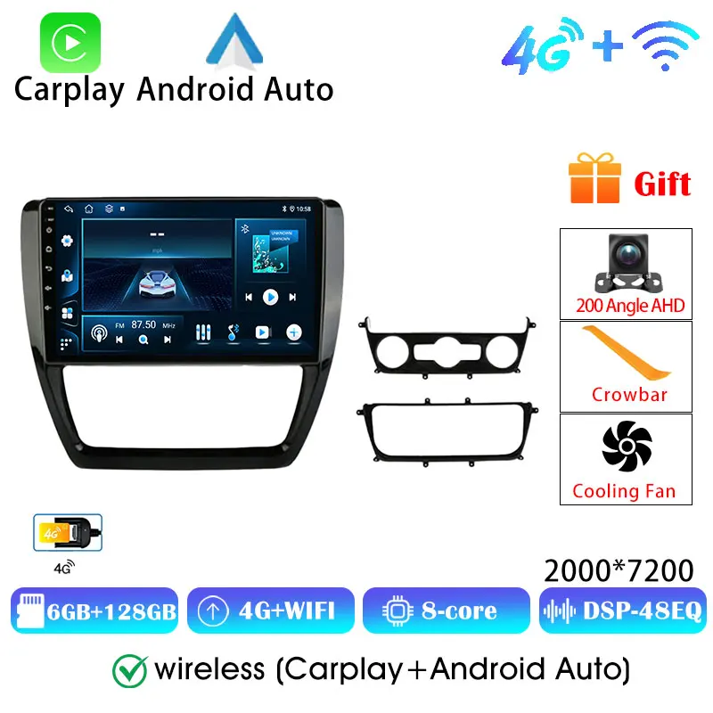 Автомобильный радиоприемник, автомагнитола, автомобильная стереосистема, 8 ядер, Wi-Fi для VW Volkswagen Jetta 6 2011-2018, автомобильный видеокарплей, Android Auto, беспроводной, 8 ядер
