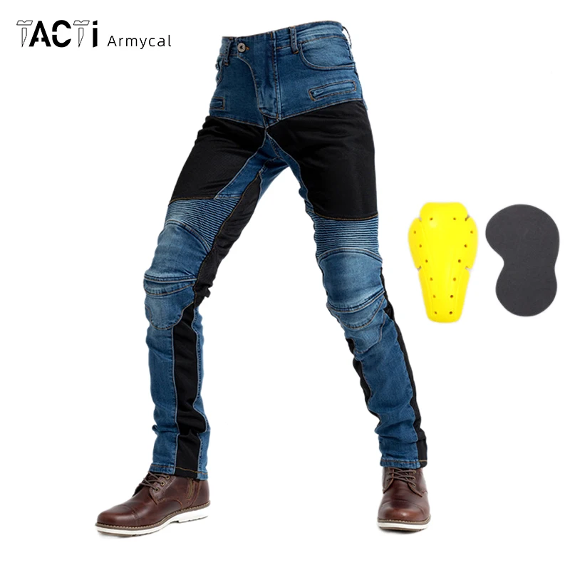 

Повседневные мужские джинсы с наколенниками, мотоциклетные брюки для верховой езды, брюки-карго с несколькими карманами, тактические эластичные брюки-Слим, мужские джинсы в стиле пэчворк