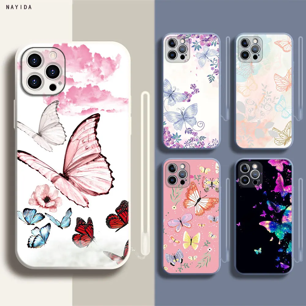 

Чехол для телефона Iphone 14 13 11 12 Mini Pro XS Max XR X, Мягкий Силиконовый ТПУ Новый чехол с милым Рисунком бабочки