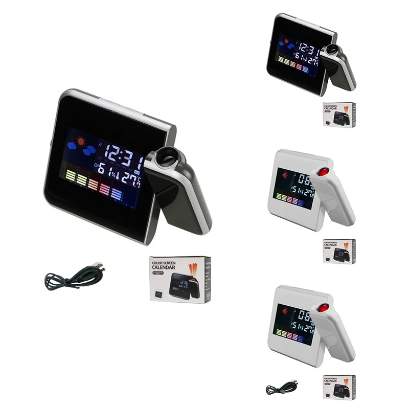 

LED Digital Projection Alarm Clock Temperature Thermometer Desk Time Date Display Projector Calendar Table Led Clock