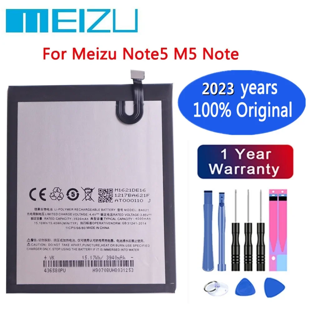 

2023 years New Original Battery For Meizu M5 Note 5 Note5 M621N M621Q M621H M621M 4000Ah BA621 Mobile Phone Battery + Tools