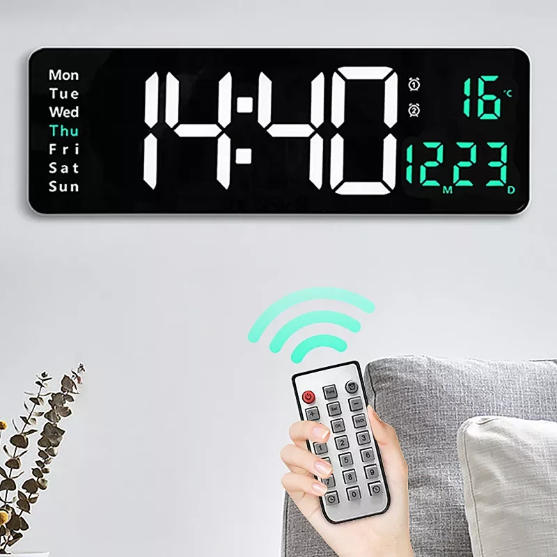 

NEW2023 Large Digital Wall Clock Remote Control Temp Date Week Display Power Off Memory Table Clock Wall-mounted Dual Alarms LED