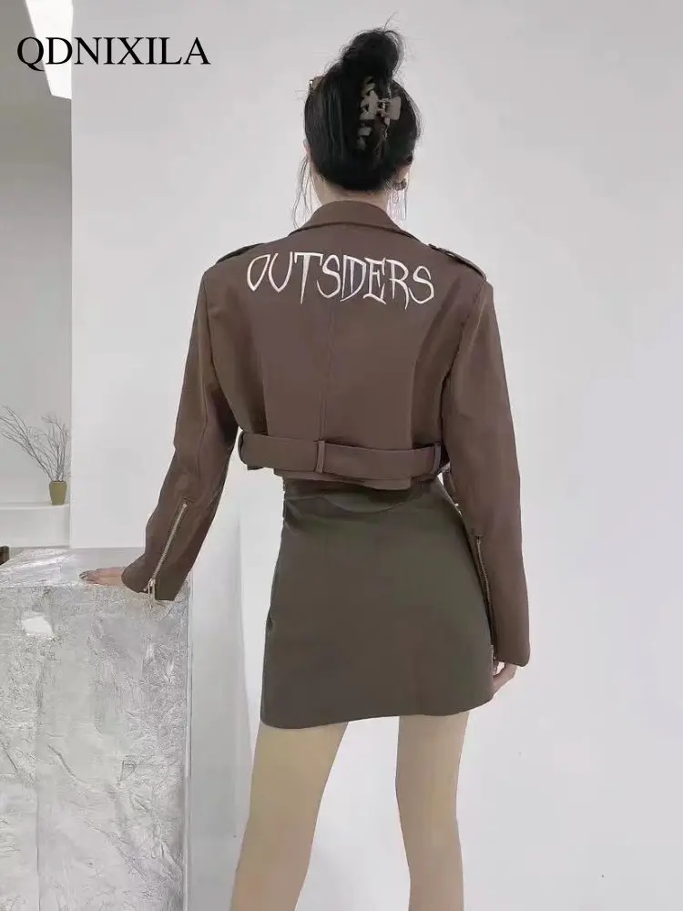 2023 Spring Jacket Women Y2k Black-and-white Plaid Contrast Stitching PU Leather Jacket Women New Outerwear Top Women UltraShort