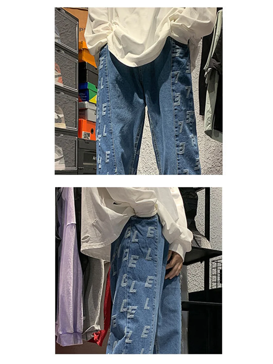 Four Seasons American Loose Straight Jeans Men's Jeans Trend Casual Wide Leg Pants Y2K Men Jeans Fashion Streetwear Men's JEANS