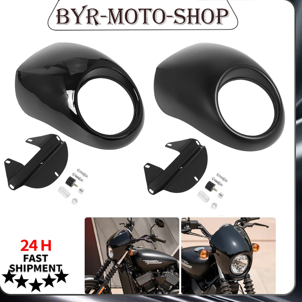 

Motorcycle Front Cowl Dirt Bike Black Headlight Fairing For Harley 883 48 1200 Front Fork Mount Dyna Sportster XLCH