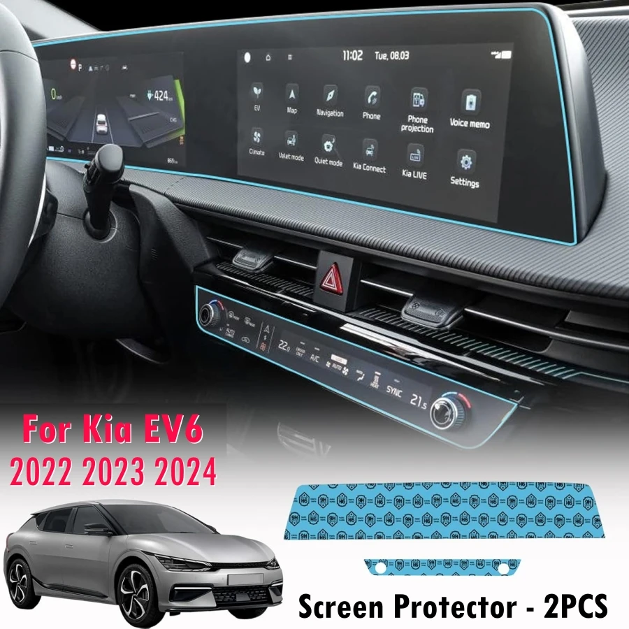 Фото 2 шт. защитные пленки для Kia EV6 2022-2025 (легкий/ветер/GT-Line/GT/First Edition) навигационный ЖК-экран и экран автомобиля кластера №1