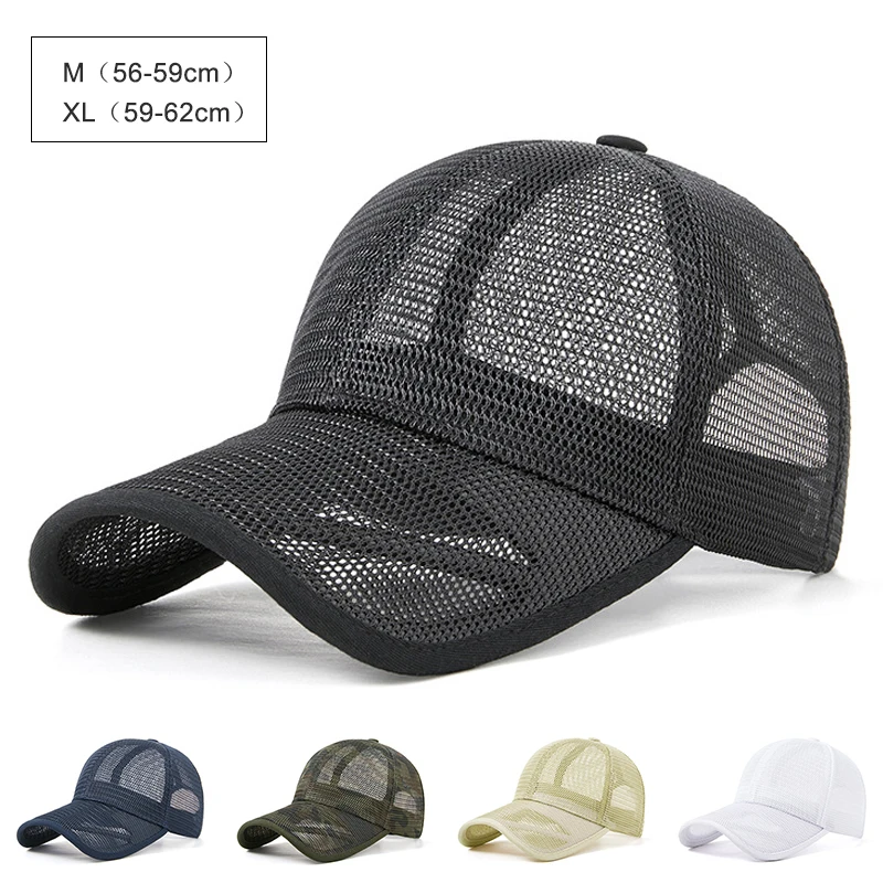 56-62cm Summer Cap for Men Women Net Trucker Hat Mesh Breathable Sports Sun Hat Big Size Baseball Cap Solid Visor Adjustable