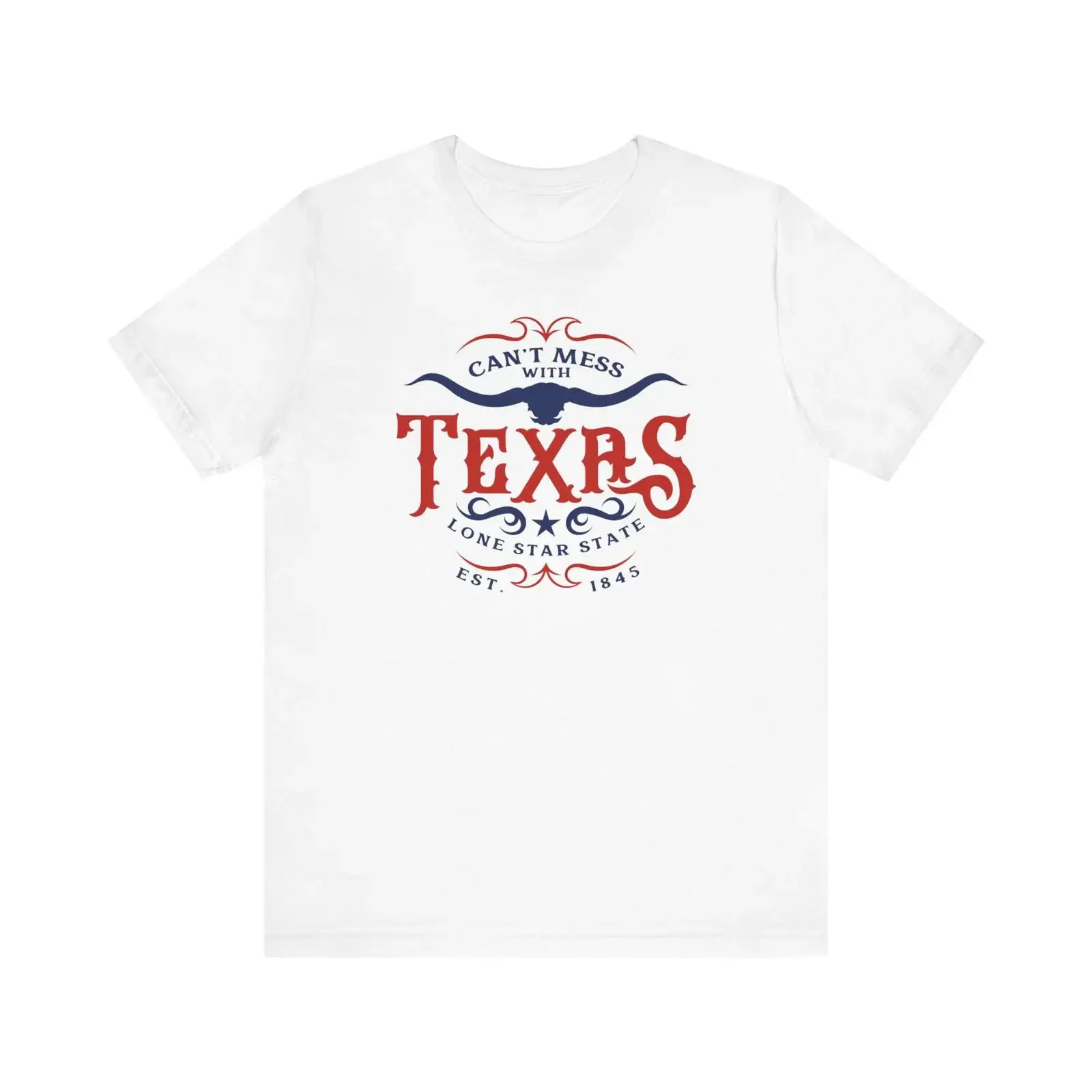 Фото Футболка «Can't Mess With Texas» в винтажном стиле, с эффектом потертости, стильная, унисекс, слегка универсальная, дышащая, с графическим дизайном, для мужчин №1