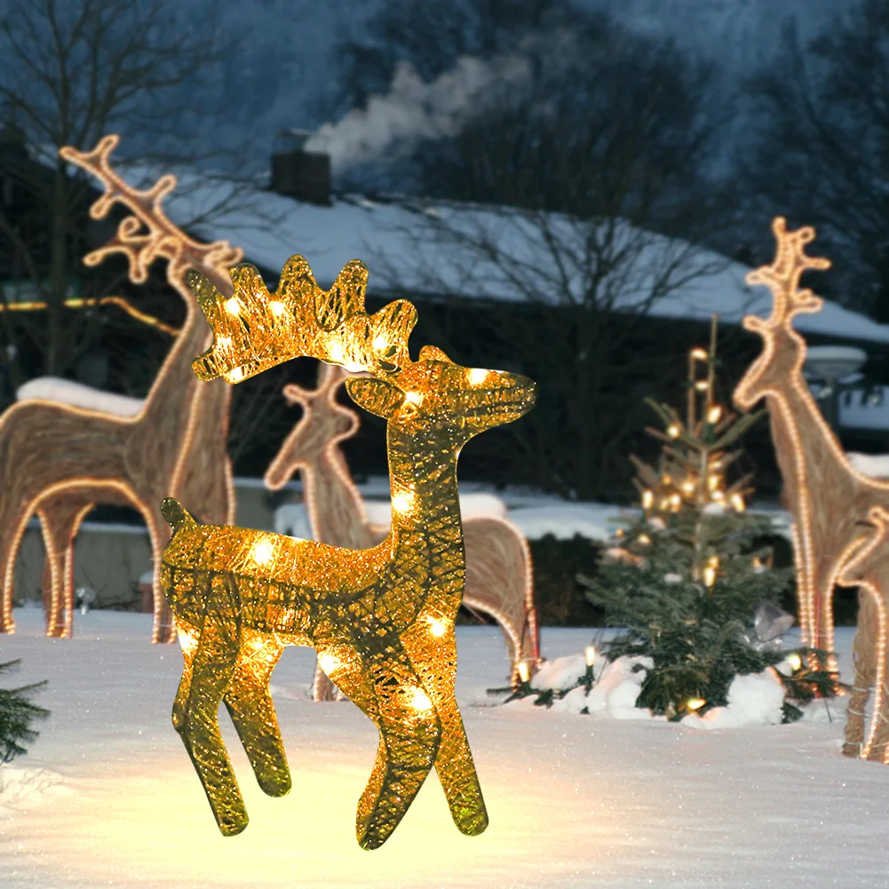

LED Reindeer Display Lamp Iron Art Christmas Deer Luminous Ornaments Multipurpose Elk Glowing Statue Gift for Front Yards Garden