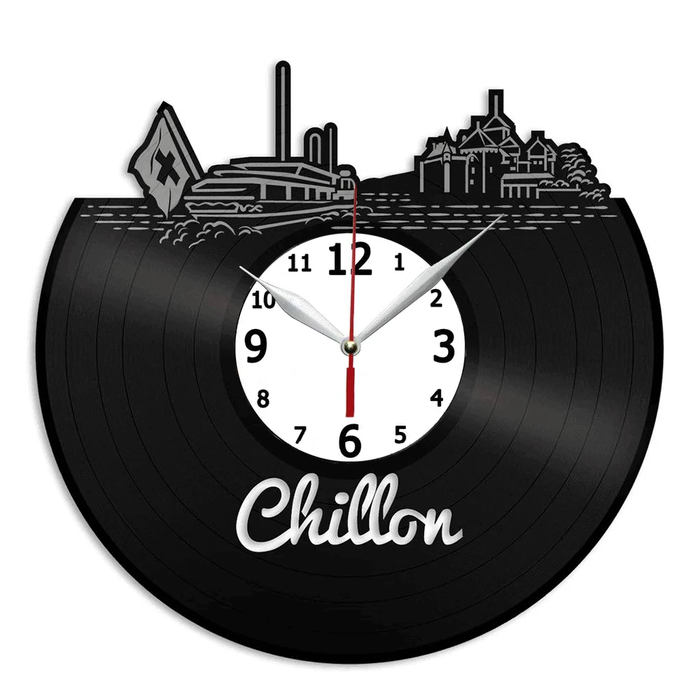 Chillon Skyline Vinyl Wall Art Home Design Wall Decoration Clock Gift Art Ornament Birthday Gift
