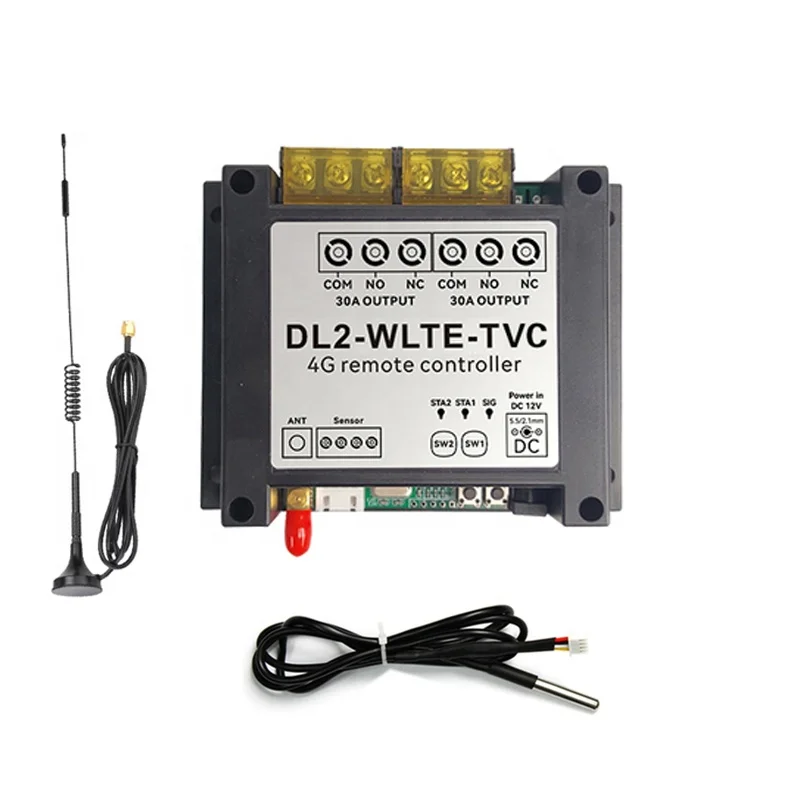 

2 Way Relay 30A GSM GPRS Remote Power Switch Temperature Sensor Thermostat Control Smart Home 4G TLE Remote Relay Controller
