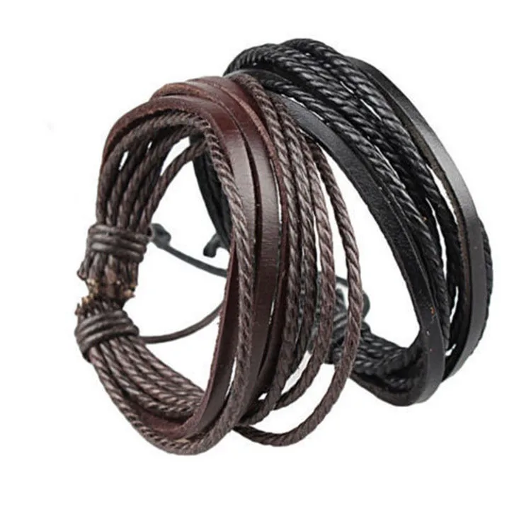 

Multilayer Leather Wrapped Woven Rope Cuffs Punk Fashion Men Hot Women Surfing Bracelet Lovers Bohemian Jewelry