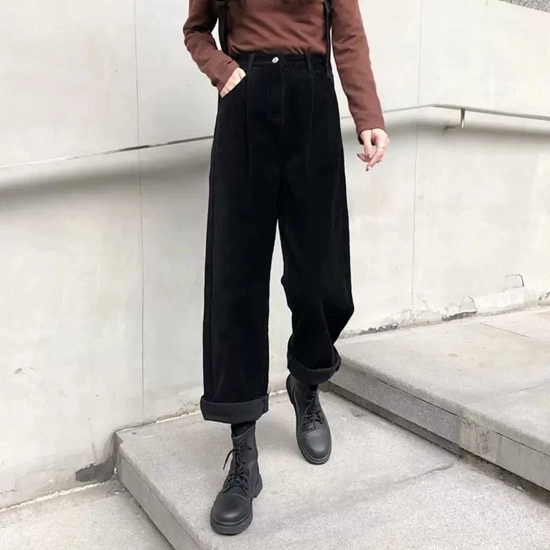 

Винтажные вельветовые брюки, детские осенне-зимние свободные повседневные широкие брюки оверсайз с высокой талией, одежда для женщин fp762