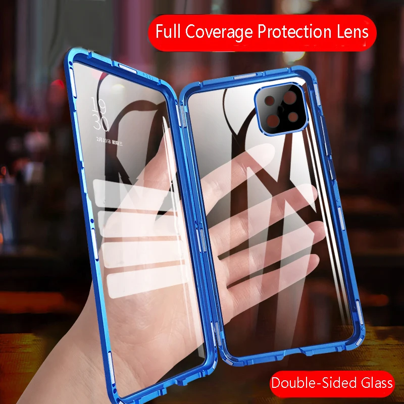 

360 Double Sided Magnetic Adsorption Metal Case For OPPO Reno 5 Pro 5Z Glass Cover Camera Lens Protector Film
