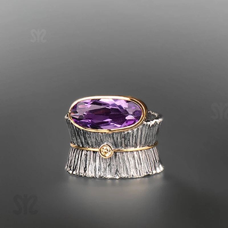 

Vintage Ethnic Style Rings for Women Silver Color Purple Stone Ring Party Vacation Jewelry Girls Gift Classic Free Shipping