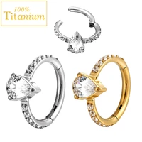 f136 titanium septum piercing earrings water drop zircon nose rings hinged segment clicker hoop ear cartilage helix body jewelry