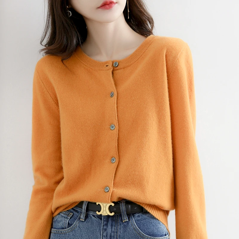 

Women Spring Autumn Korean Fashion Causal Long Sleeve Solid Knitted Cardigan Female Mom Loose O-neck Vintage Sweater Outwear F19