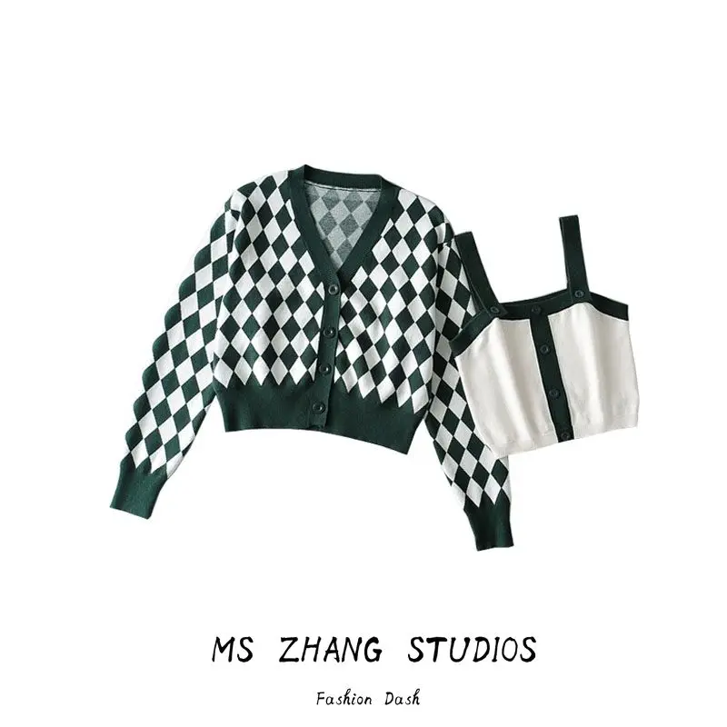 Rose Same Sle Американский винтажный свободный вязаный кардиган с длинными рукавами и