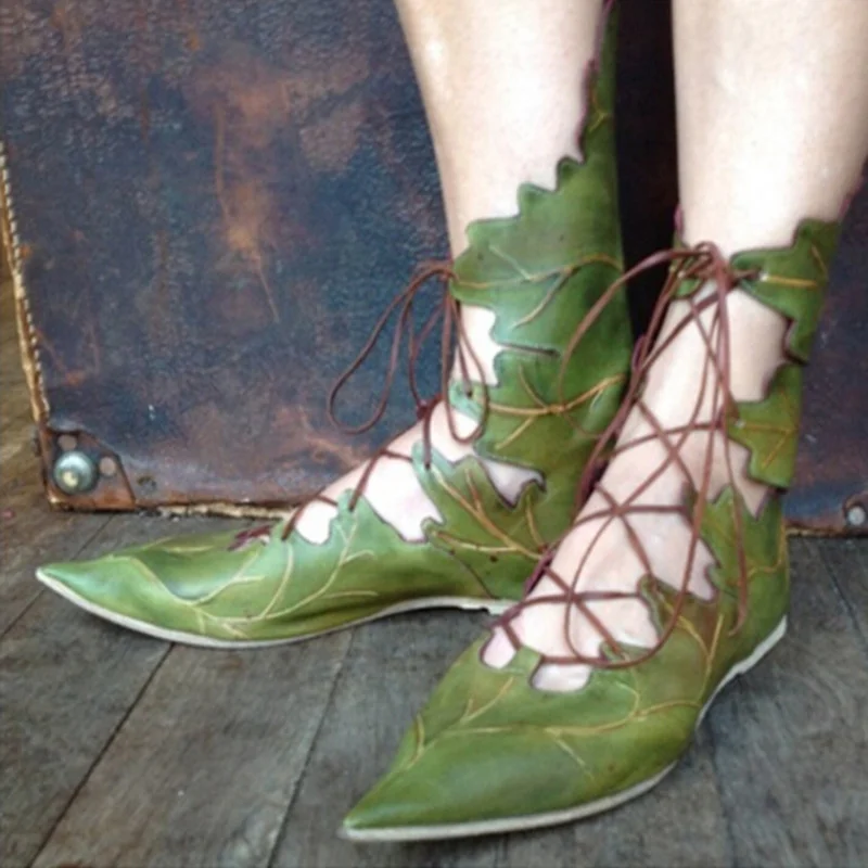 

Sexy Ladies Lace Bandage European Design Pointed Leaf Flat Heel Comfortable Women's Sandals 2021 New Party Gladiator Ankle Boots