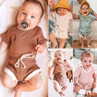 childrens clothing suit for boy sets for girls solid color stripe cotton baby short sleeved top and shorts two piece set summer