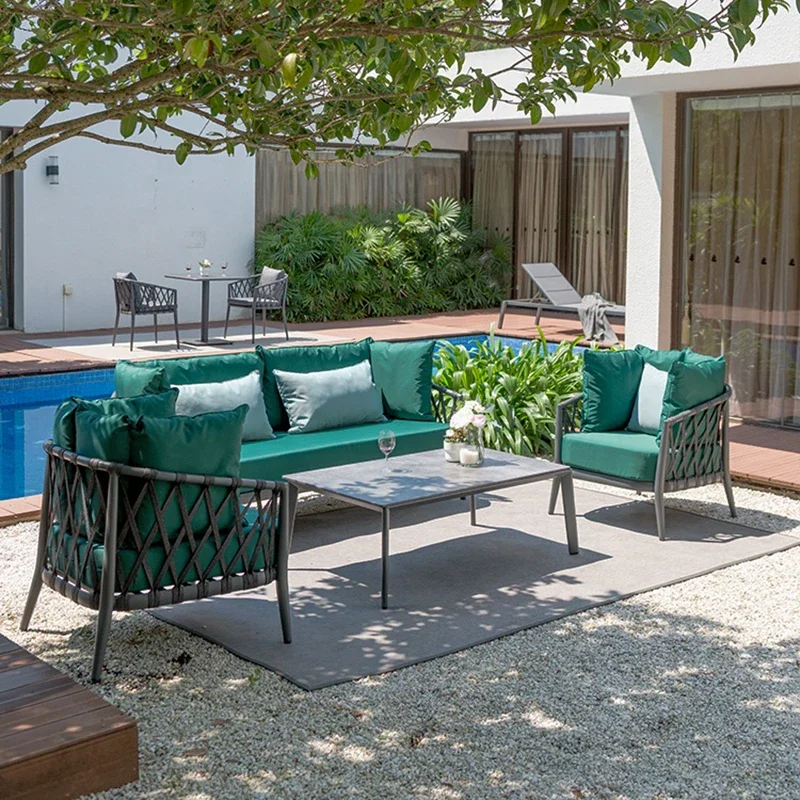 Открытый садовый веревочный тканый диван пластиковый полиэтиленовый плетеный