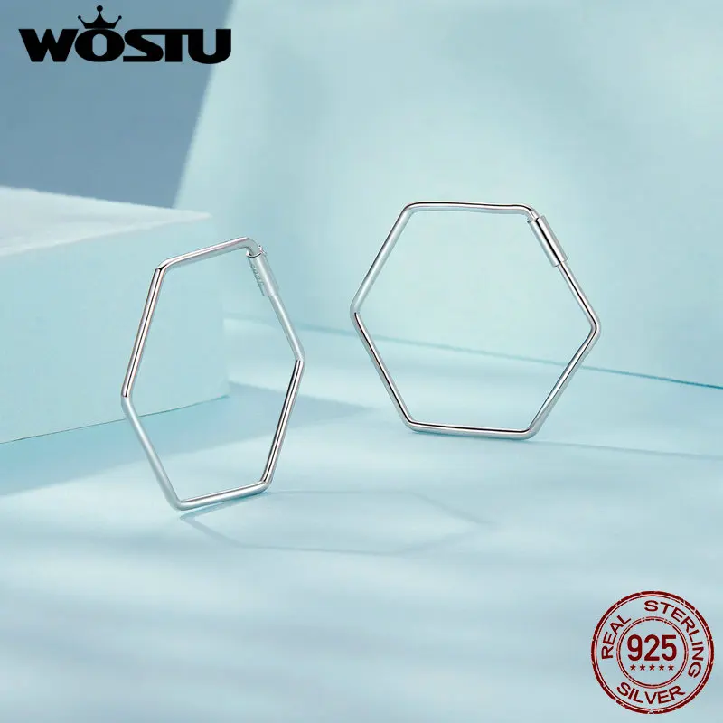 Женские шестигранные серьги WOSTU минималистичные в форме сердца из стерлингового